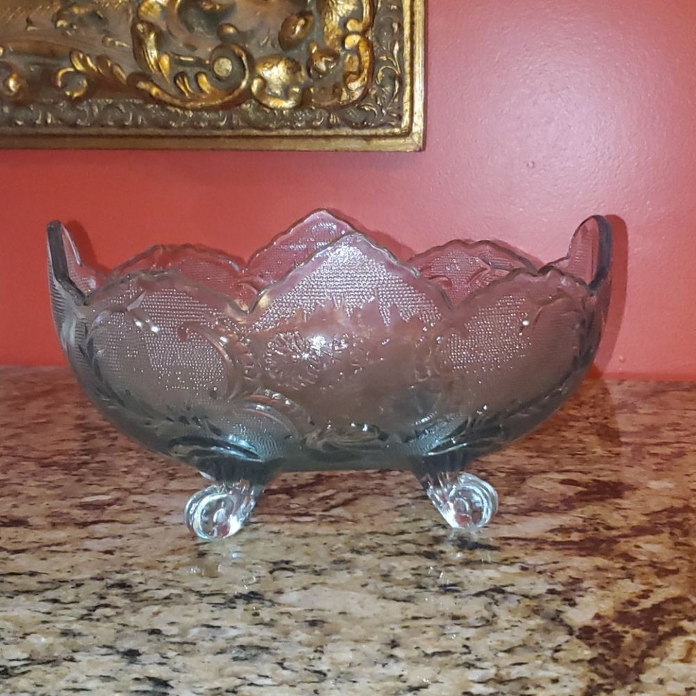 COPY - *1117 Vintage Light Blue Footed Carnival Glass Fruit Bowl
